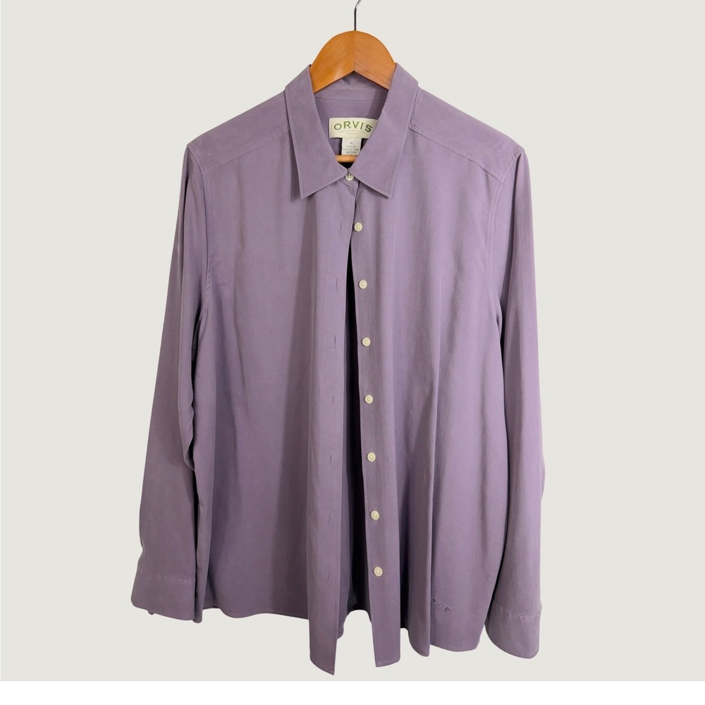 Orvis Shirt XL Purple 100% Silk Button Down Long Sleeve Sandwashed 0K3K Luxury